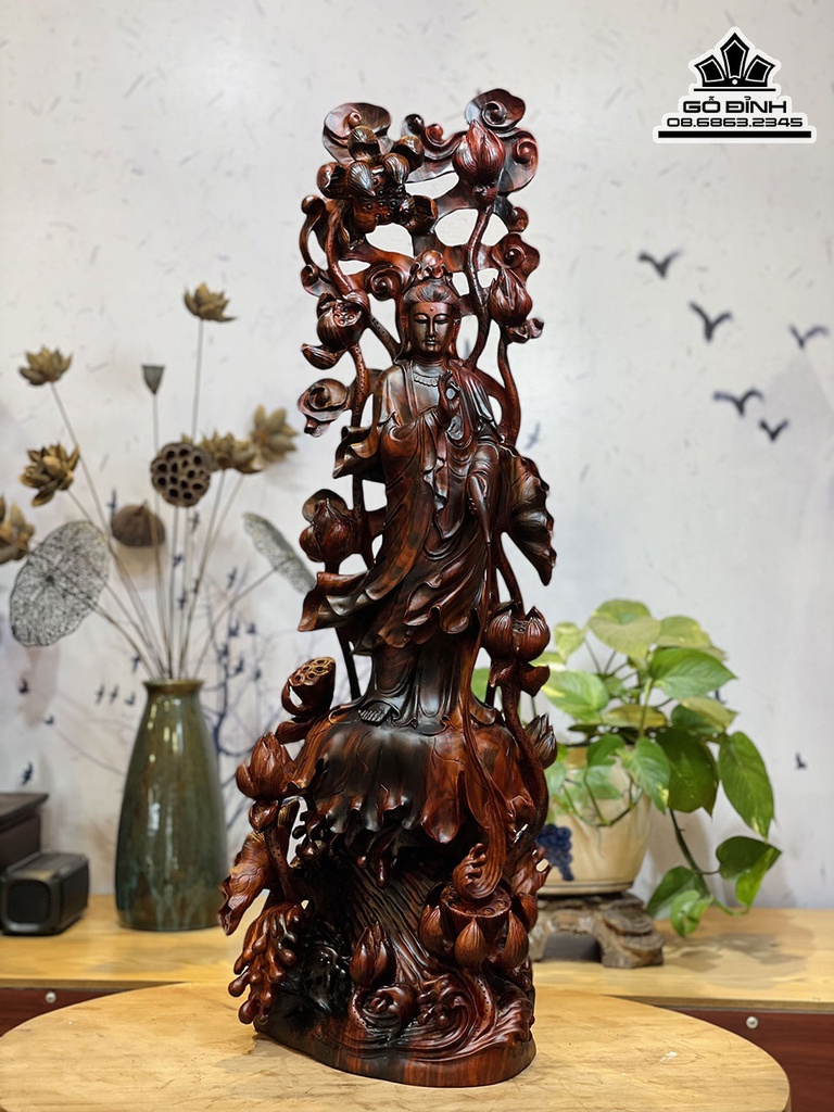 Tương Phật Bà Quan Âm Gỗ Trắc Cao 84 Ngang 30 Sâu 24 (cm)