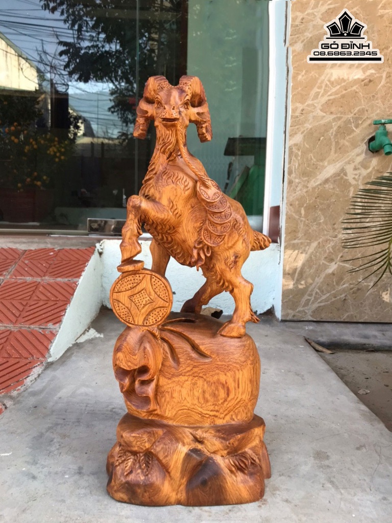 Tượng Dê Tài Lộc Gỗ Hương Cao 50 Ngang 22 Sâu 19 (cm)