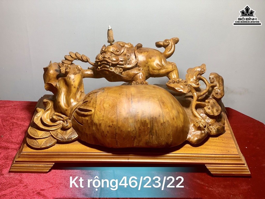 Tượng Nghê Tài Lộc Gỗ Nu Ngọc Am Cao 46 Ngang 23 Sâu 22 (cm)