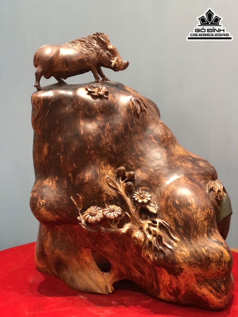 Tượng Heo Rừng Gỗ Nu Cẩm Cao 55 Ngang 50 Sâu 30 (cm)