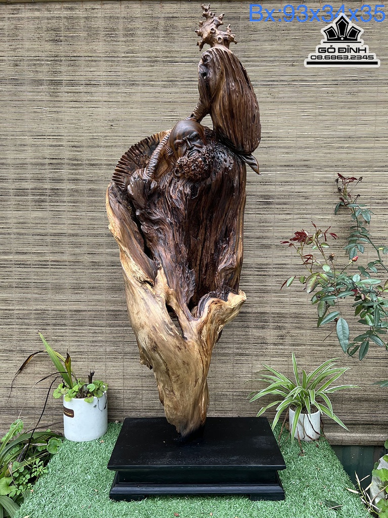 Tượng Đạt Ma Sư tổ Gỗ Bách Xanh Cao 93 Ngang 34 Sâu 35 (cm)