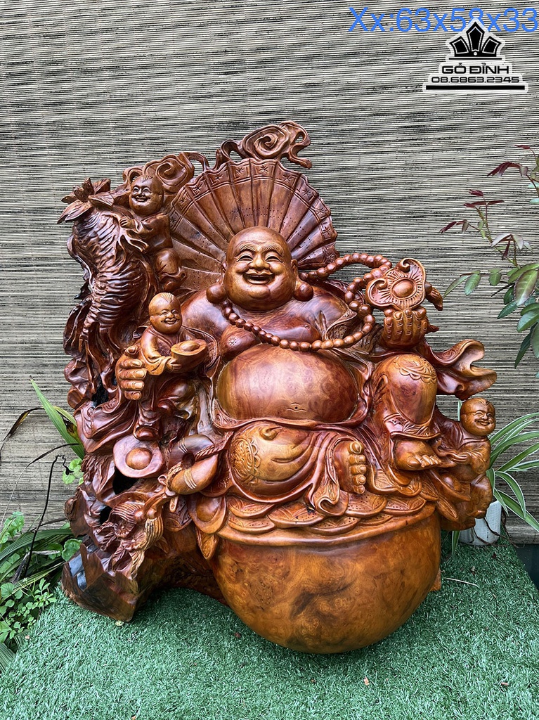 Tượng Phật Di Lặc Gỗ Xá Xại Cao 63 Ngang 58 Sâu 33 (cm)