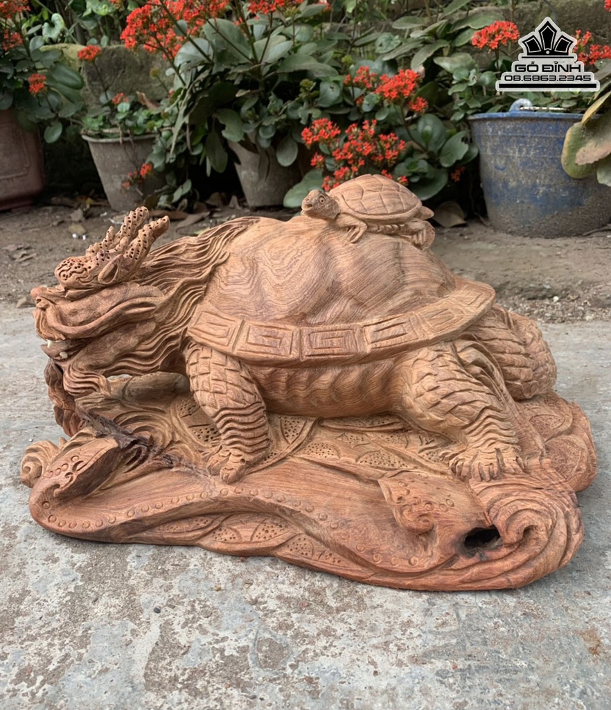 Tượng Long Quy Gỗ Hương Cao 23 Ngang 45 Sâu 34 (cm)