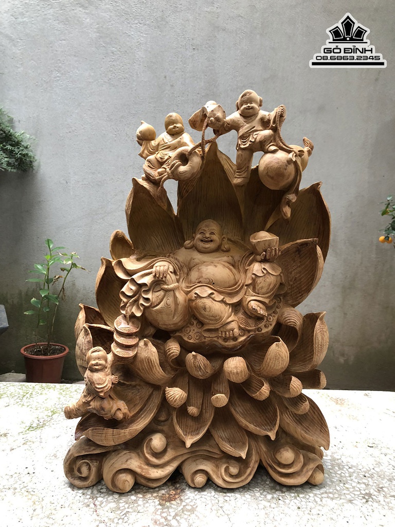 Tượng Phật Di Lặc Gỗ Ngọc Am Cao 65 Ngang 43 Sâu 23 (cm)