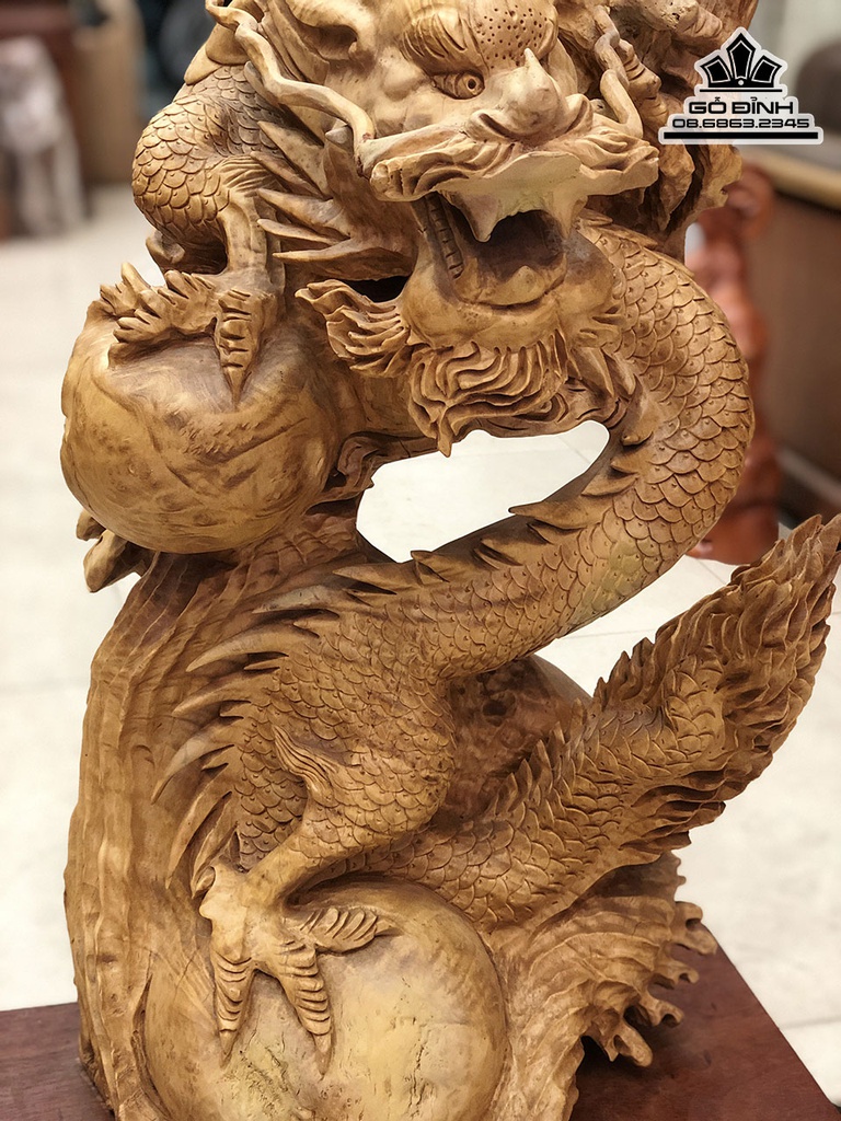 Tượng Rồng Nhất Long Gỗ Nu Kháo Cao 70 Ngang 40 Sâu 20 (cm)