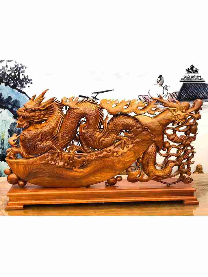 Tượng Đồ Long Đao Gỗ Hương  Cao 55 Ngang 85 Sâu 16 (cm)