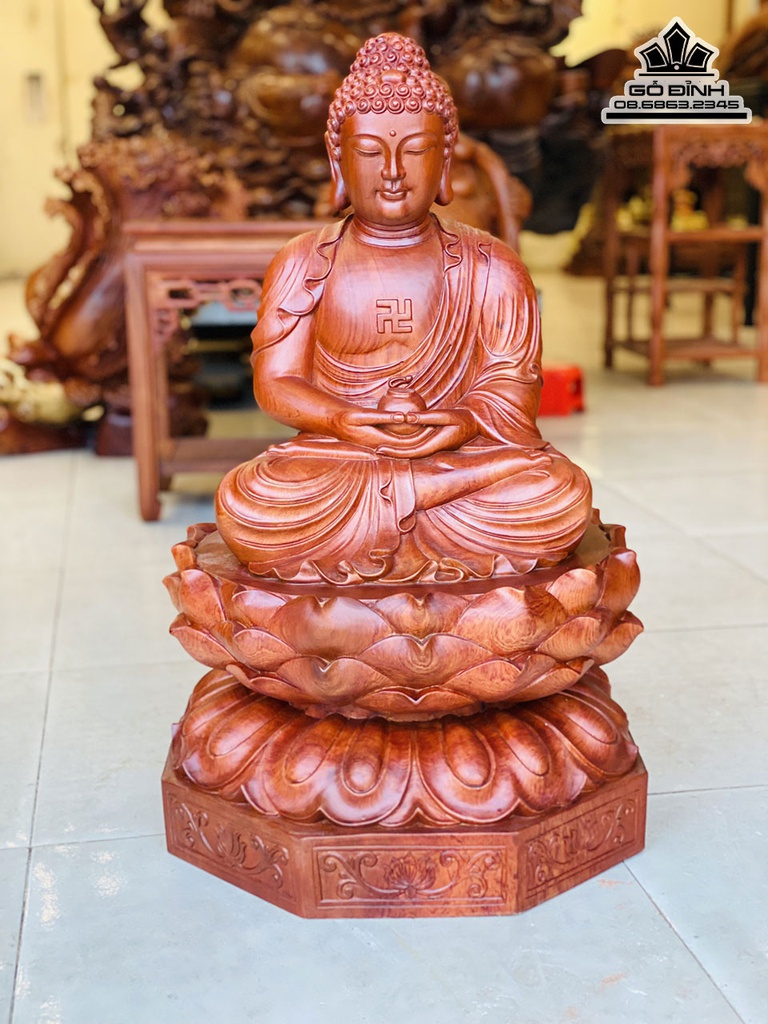 Tượng Nhất Tâm Bái Phật Gỗ Hương đá Cao 70 Đường Kính 42 (cm)