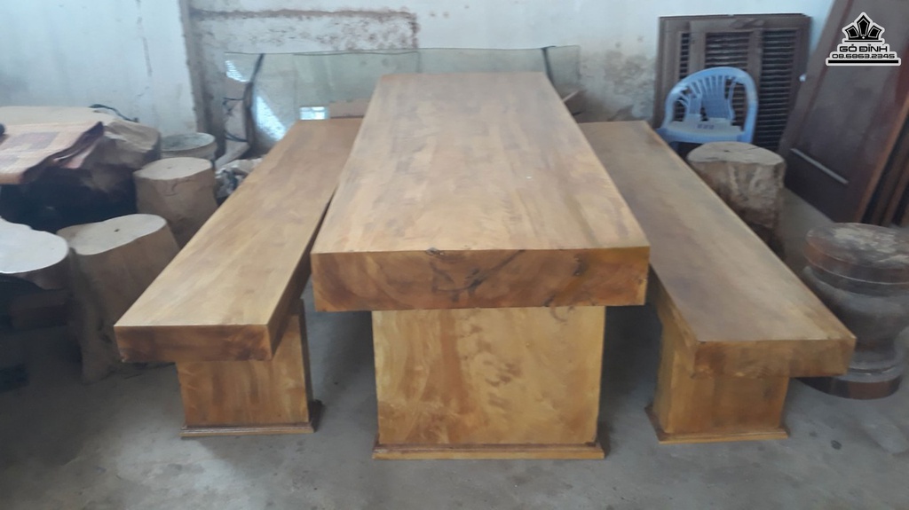 Bộ Bàn Ghế K3 Gỗ Phay Bàn Dài 200 Ngang 76 Dày 15 Ghế Dài 200 Ngang 37 Dày 11 (cm)