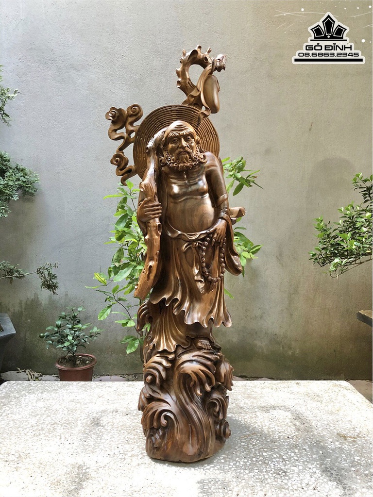 Tượng Đạt Ma Sư Tổ Gỗ Bách Xanh Cao 103 Ngang 40 Sâu 25 (cm)