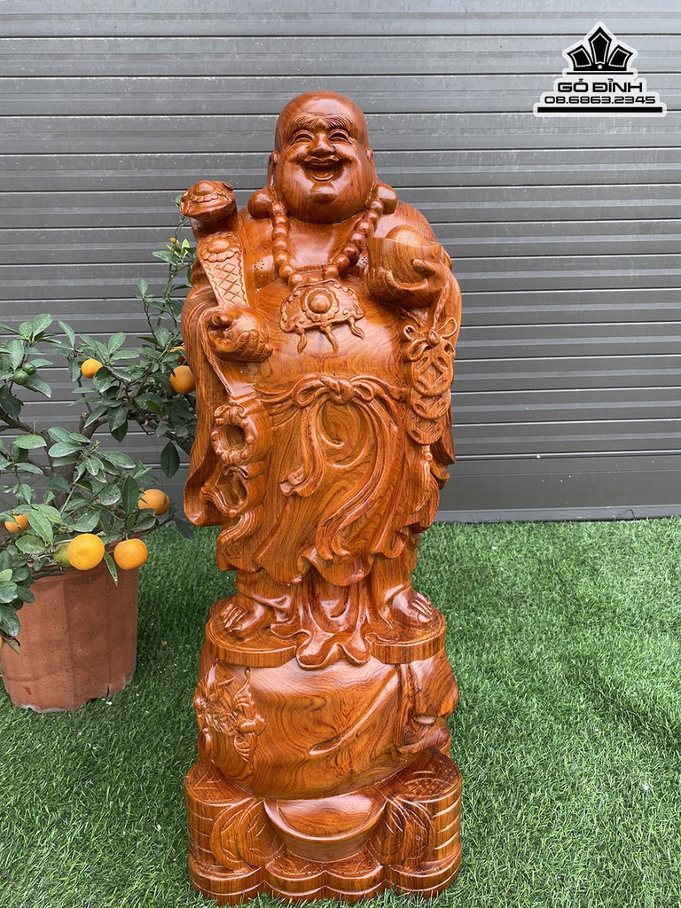 Tượng Phật Di Lặc Như Ý Gỗ Hương Cao 79 Ngang 30 Sâu 25 (cm)