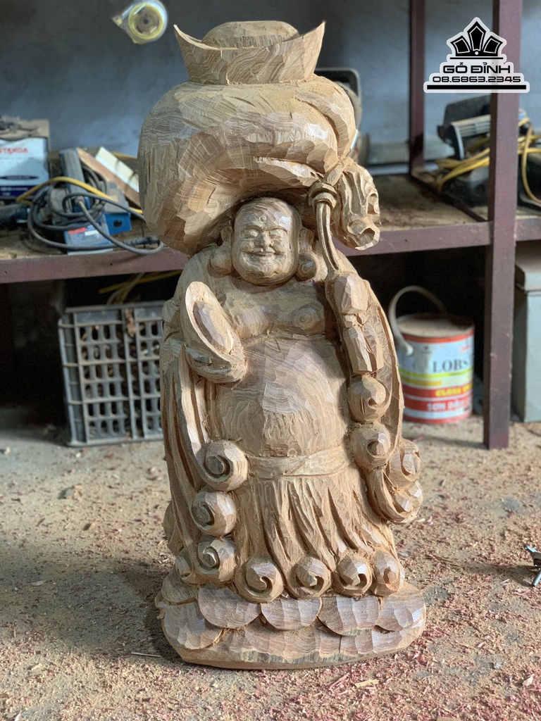 Tượng Phật Di Lặc Gỗ Ngọc Am Cao 81 Ngang 23 Sâu 36 (cm)