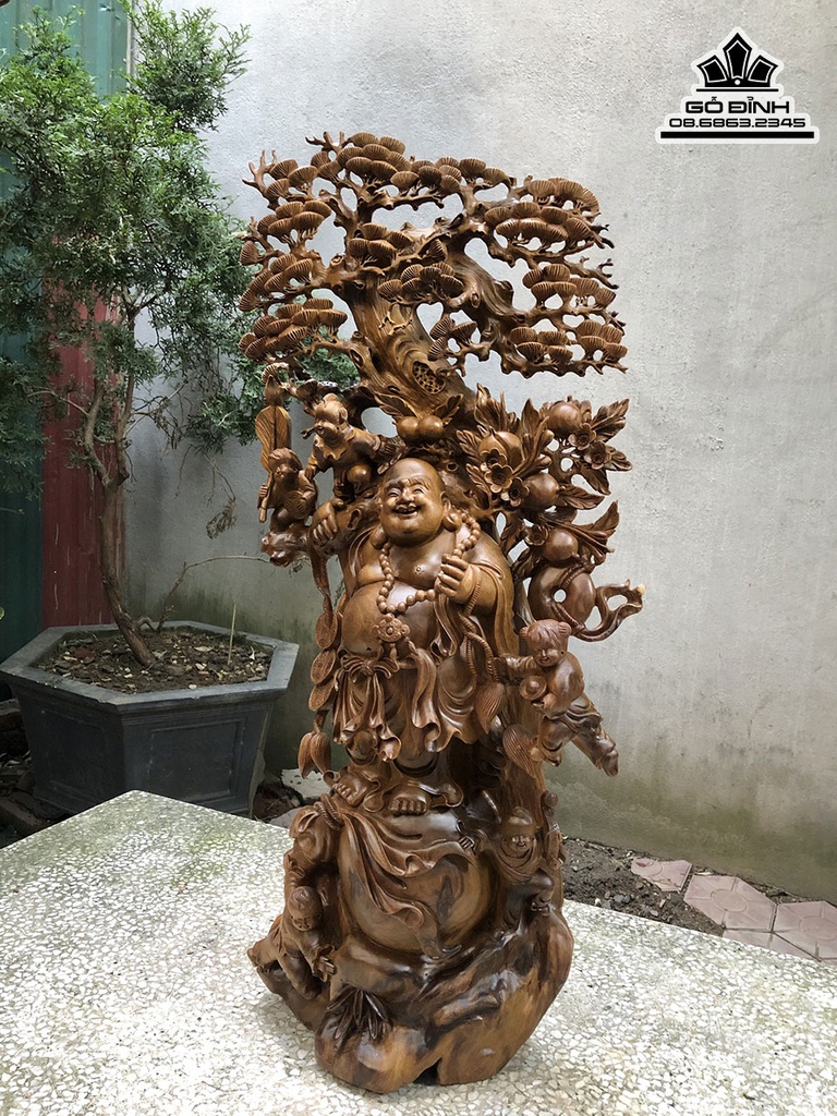 Tượng Phật Di Lặc Gỗ Bách Xanh Cao 85 Ngang 40 Sâu 20 (cm)