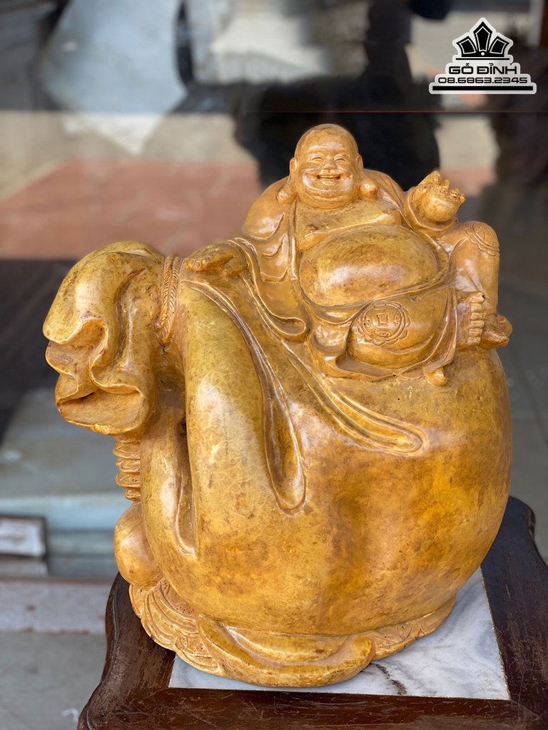 Tượng Phật Di Lặc Gỗ Nu Kháo Cao 38 Ngang 40 Sâu 30 (cm)