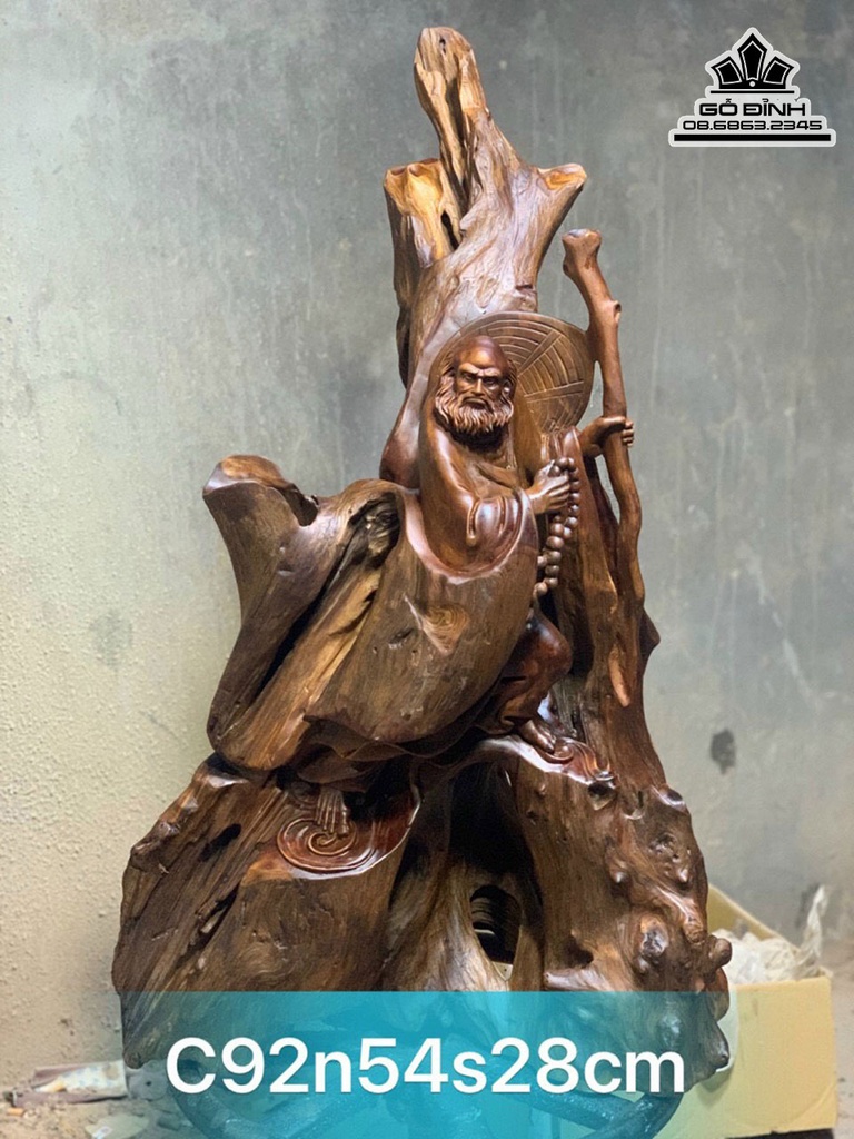 Tượng Đạt Ma Gỗ Ngọc Am Liền Khối Cao 92 Ngang 54 Sâu 28 (cm)