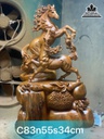 Tượng Song Mã Gỗ Ngọc Am Liền Khối Cao 83 Ngang 55 Sâu 34 (cm)