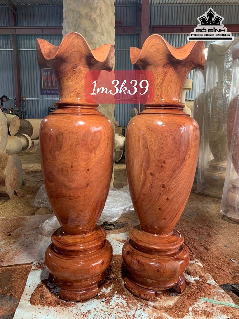 Cặp Lục Bình Gỗ Hương Đá Cao 130 Đường Kính 39 (cm)