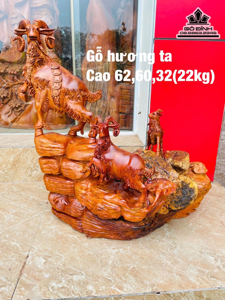 Tượng Tam Dương Gỗ Hương Gia Lai Cao 62 Ngang 60 Sâu 32 (cm)