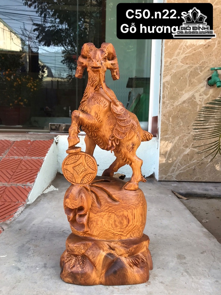 Tượng Nhất Dương Gỗ Hương Gia Lai Liền Khối Cao 50 Ngang 22 Sâu 19 (cm)