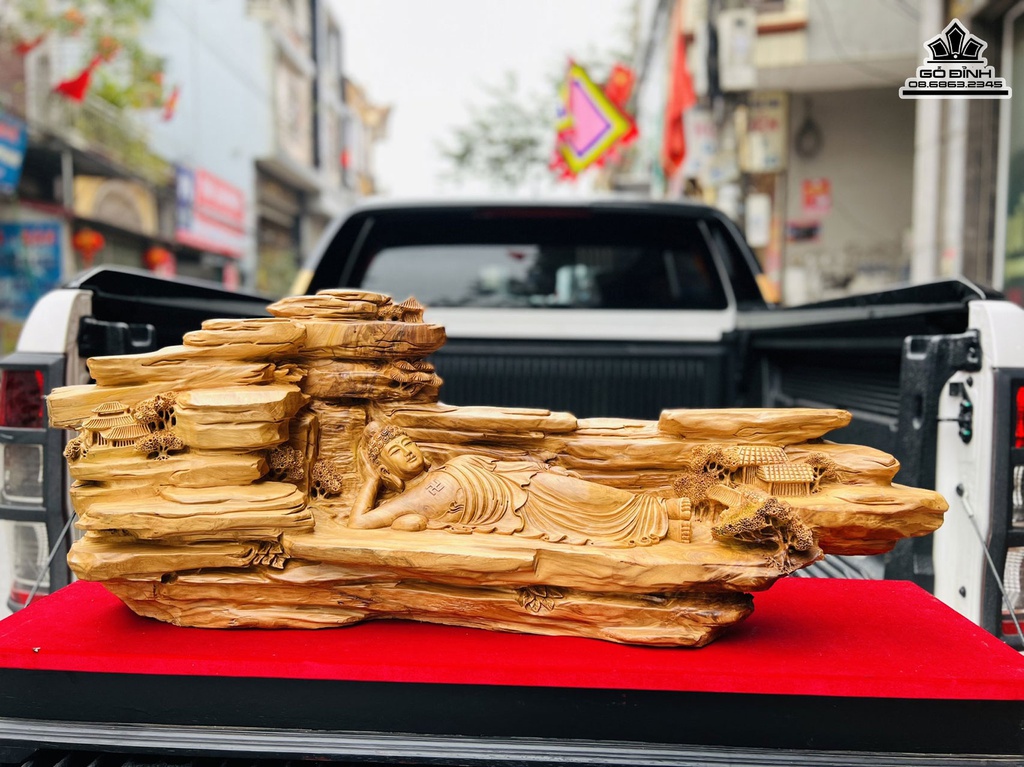 Tượng Nhất Tâm Bái Phật Gỗ Tùng Tuyết Cao 49 Ngang 100 Sâu 30 (cm)