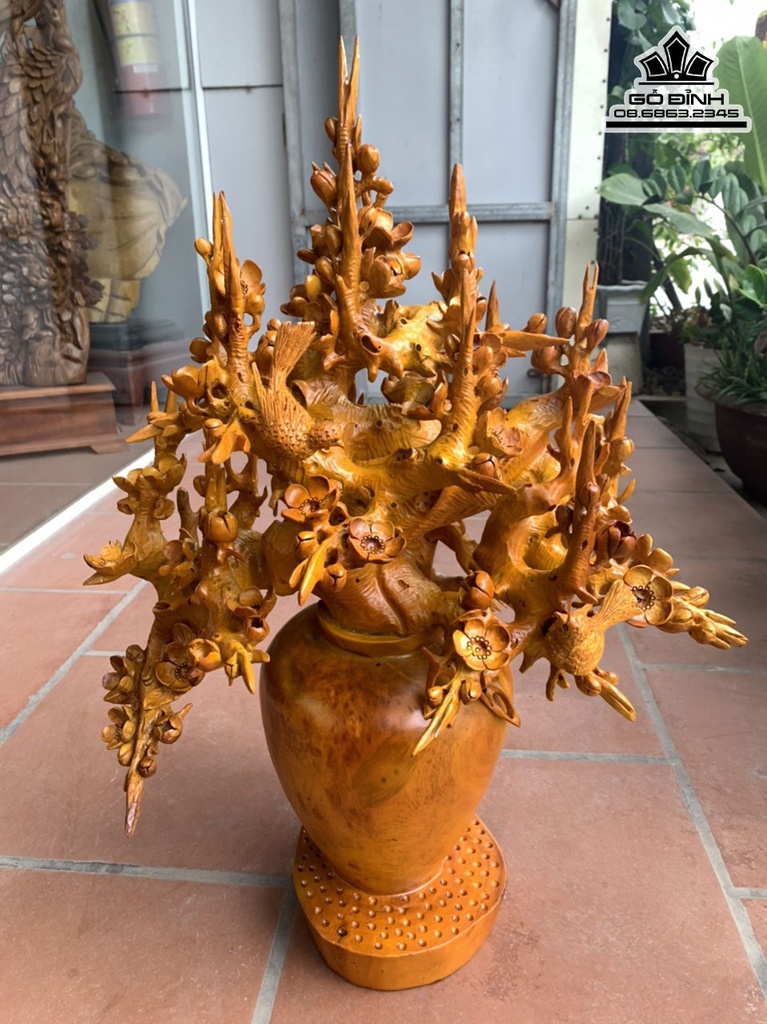 Bình Hoa Mai Gỗ Mít Cao 71 Ngang 50 Sâu 46 (cm)