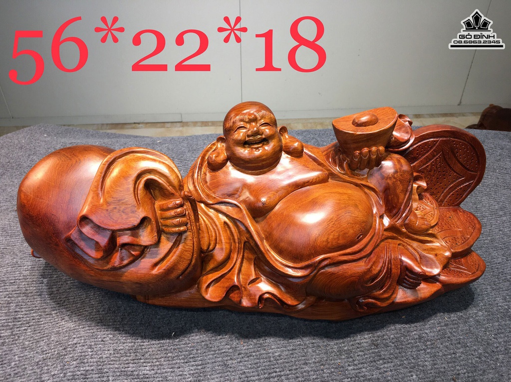 Tượng Di Lặc Ngồi Bao Tiền Gỗ Hương Gia Lai Cao 22 Ngang 56 Sâu 18 (cm)