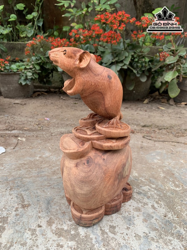Tượng Chuột Gỗ Hương Việt Cao 30 Ngang 20 Sâu 14 (cm)