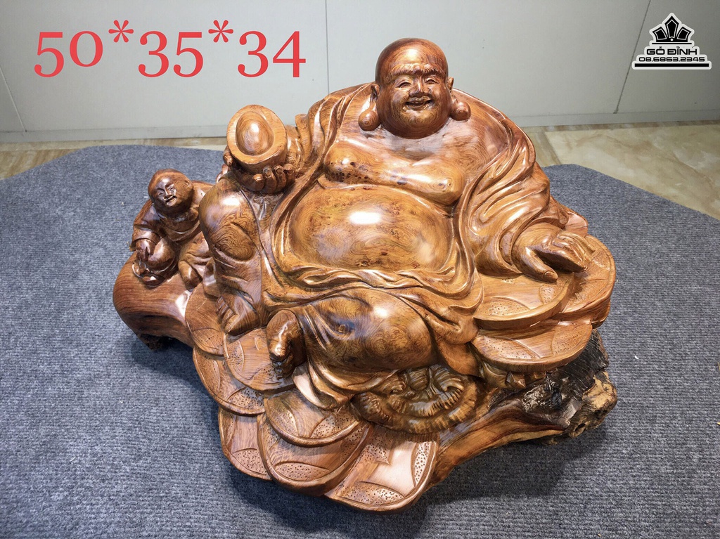 Tượng Di Lặc Nhất Phúc Gỗ Hương Ta Cao 35 Ngang 50 Sâu 34 (cm)