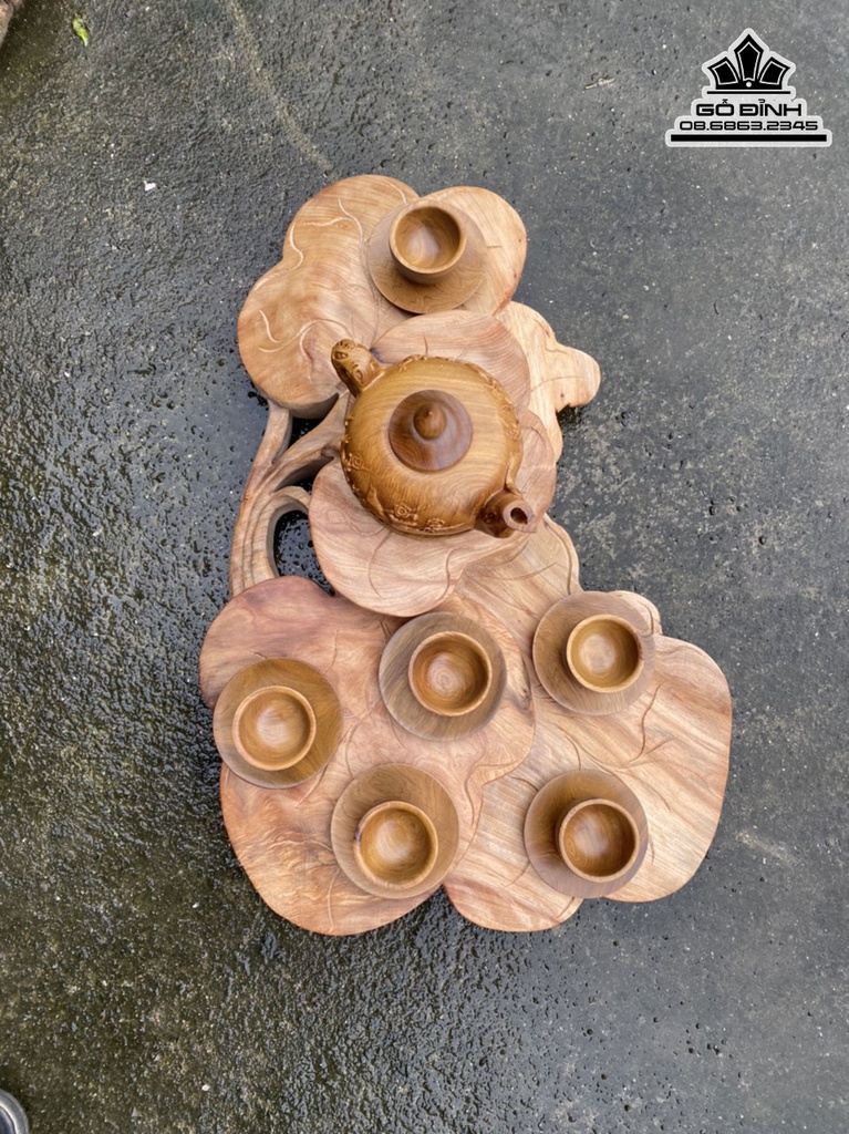 Khay Trà Lá Sen Gỗ Ngọc Am Dài 56 Rộng 35 Dày 9 (cm)