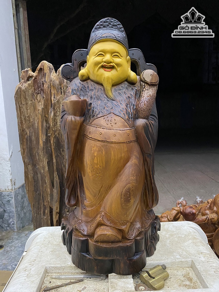 Tượng Thần Tài Gỗ Ngọc Am Cao 61 Ngang 30 Sâu 17 (cm)
