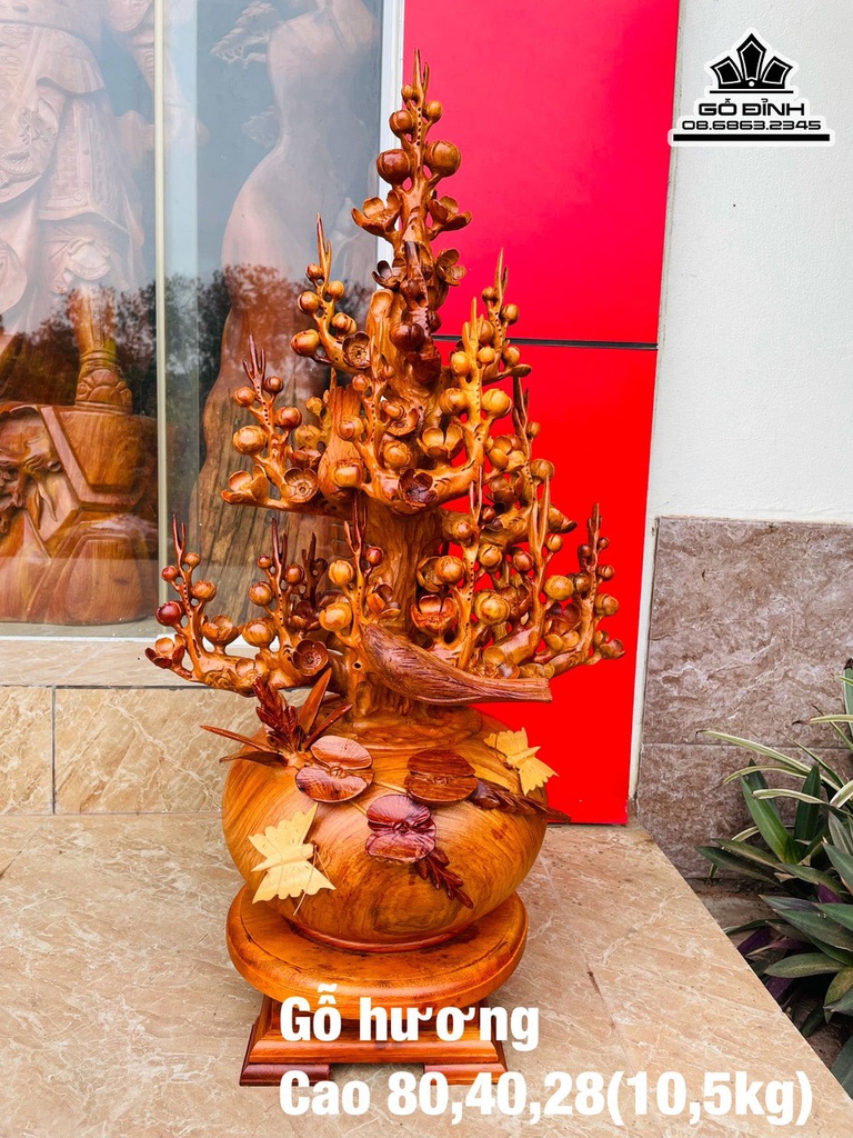 Bình Bông Mai Điểu Gỗ Hương Cao 80 Ngang 40 Sâu 28 (cm)