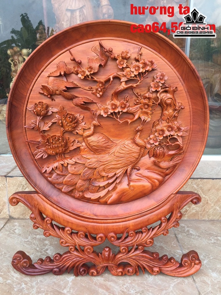 Tranh Gỗ Đĩa  Phu Thê Gỗ Hương Cao 64 Ngang 50 Sâu 4 (cm)