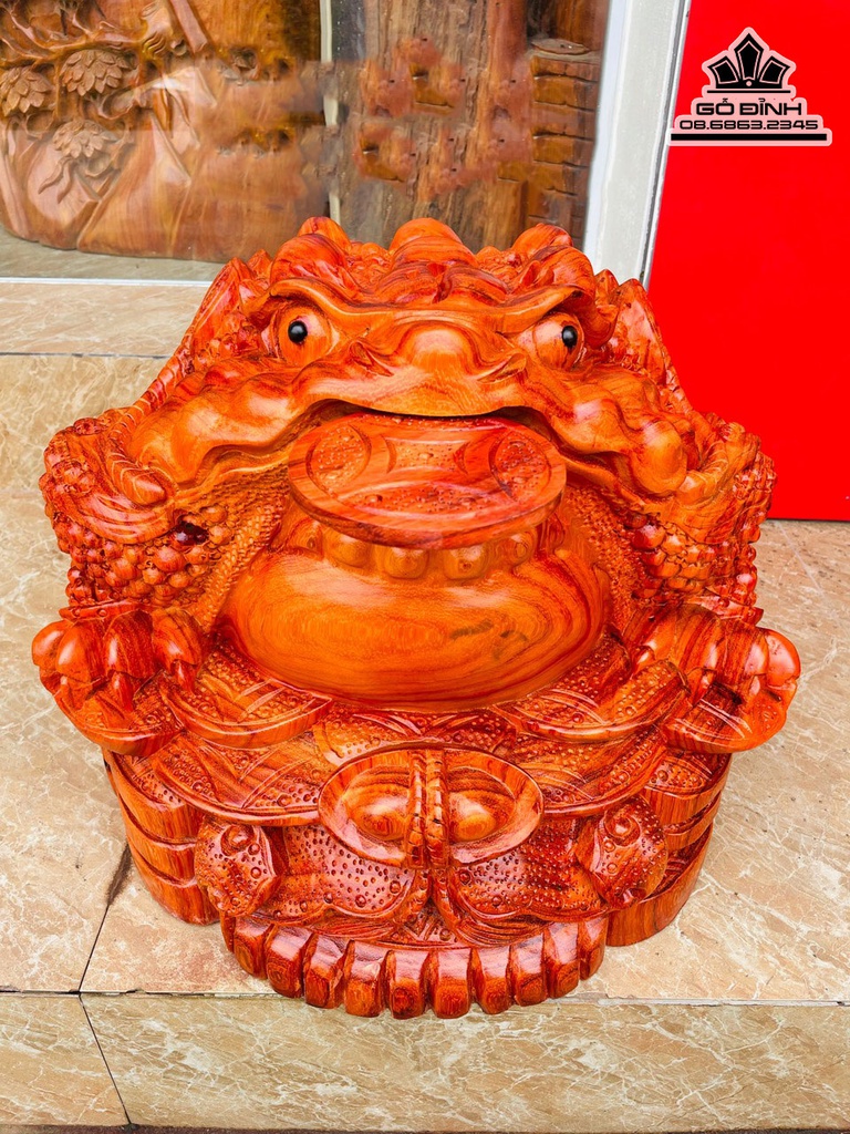 Tượng Cóc Gỗ Hương Cao 40 Ngang 50 Sâu 46 (cm)