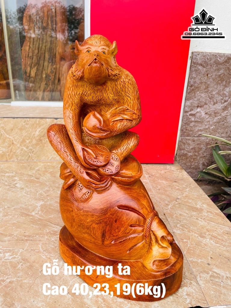 Tượng Khỉ Gỗ Hương Cao 40 Ngang 23 Sâu 19 (cm)