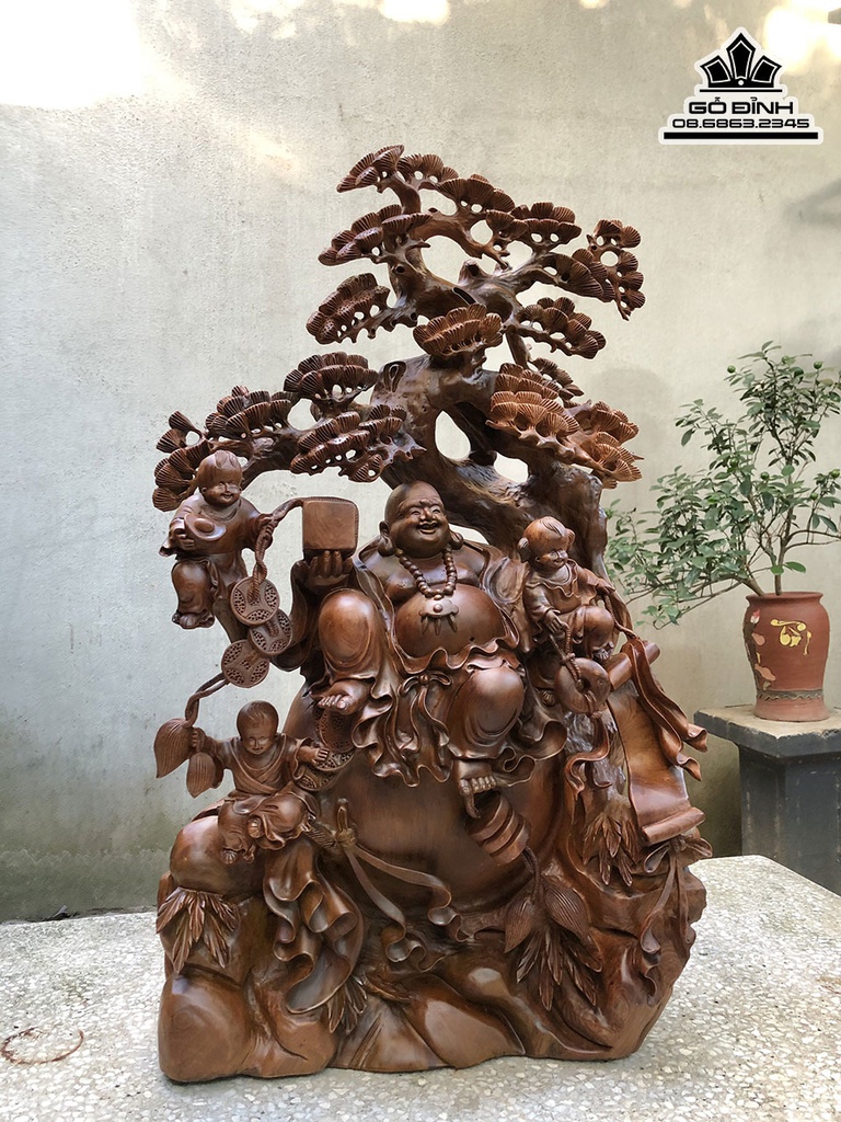 Tượng Phật Di Lặc Ngồi Gỗ Tùng Gỗ Ngọc Am Cao 83 Ngang 50 Sâu 23 (cm)