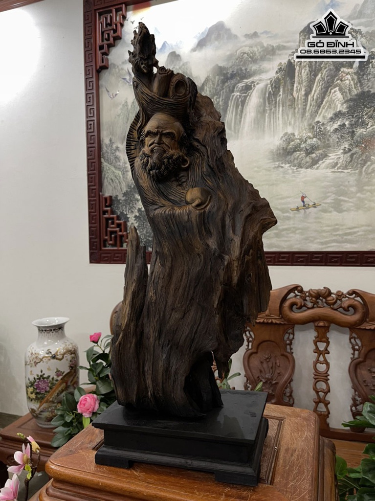 Tượng Đạt Ma Sư Tổ Gỗ Bách Xanh Cao 69 Ngang 31 Sâu 11 (cm)