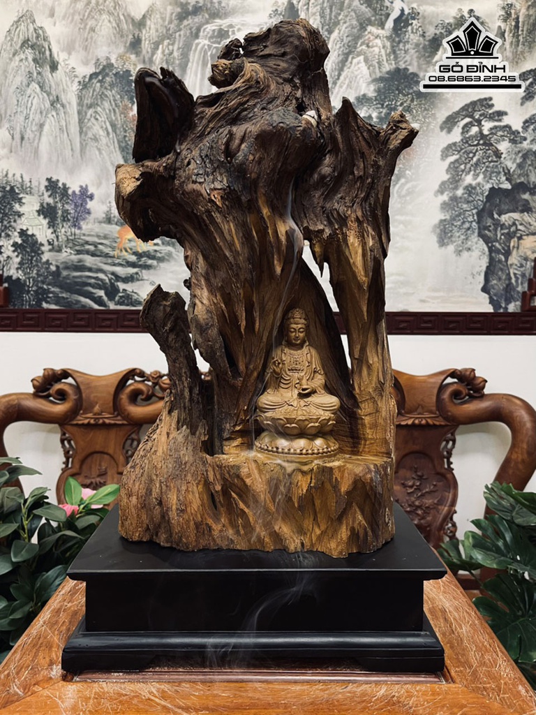 Tượng Phật Quan Âm Gỗ Bách Xanh Cao 51 Ngang 28 Sâu 12 (cm)