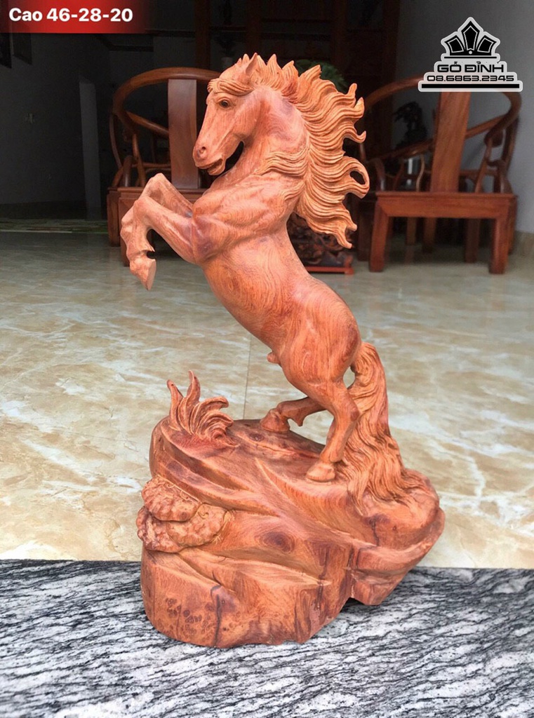 Tượng Ngựa Nhất Mã Gỗ Hương Cao 46 Ngang 28 Sâu 20 (cm)