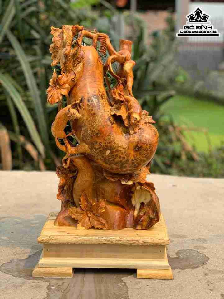 Tượng Bầu Bí Gỗ Nu Hương  Cao 46 Ngang 26 Sâu 16 (cm)