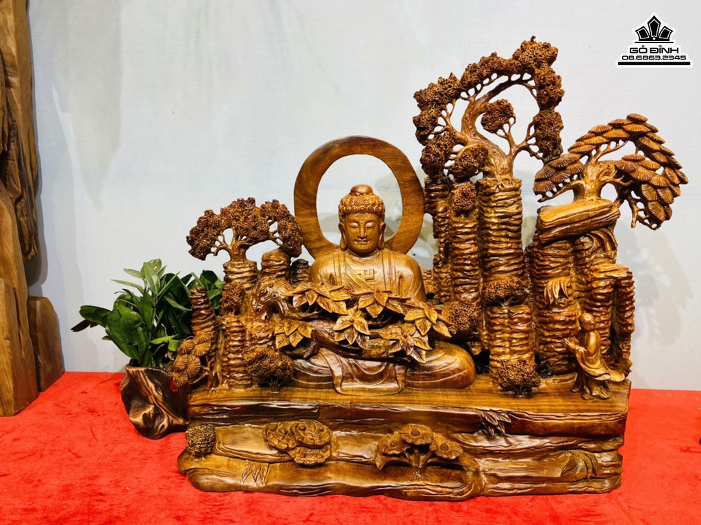Tượng Nhất Tâm Bái Phật Gỗ Hương Cao 60 Ngang 66 Sâu 31(cm)