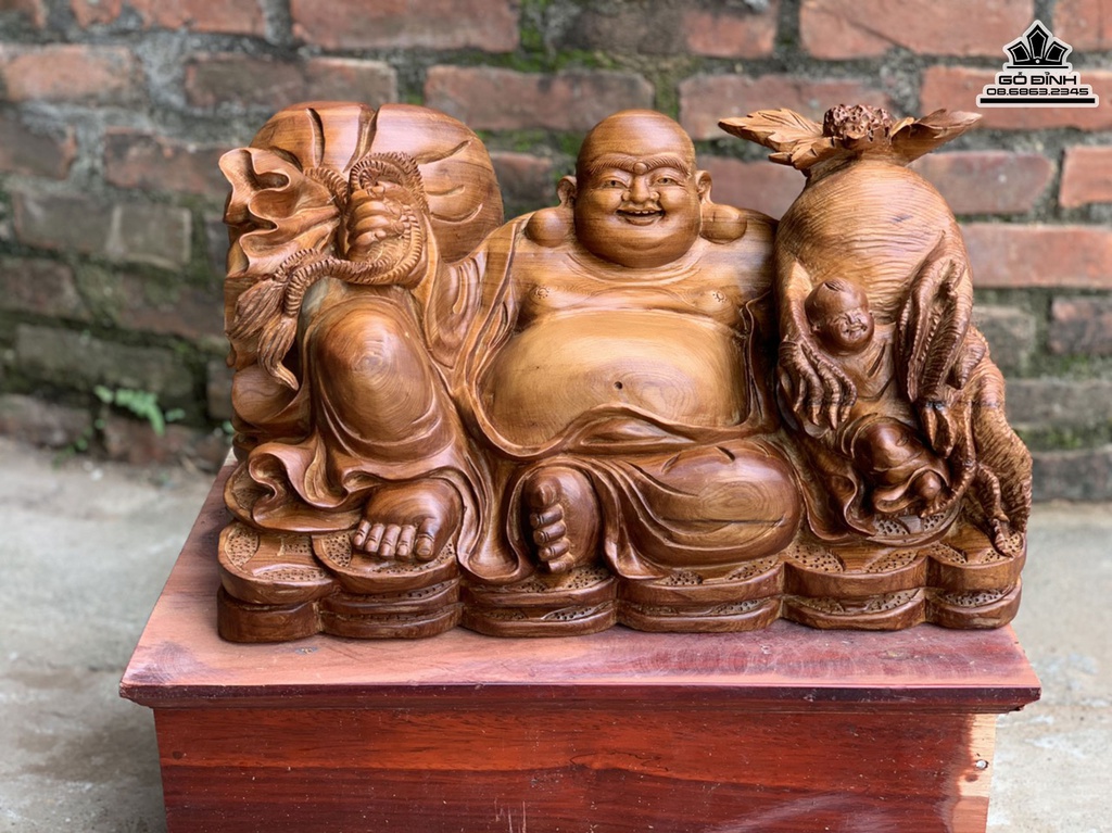 Tượng Di Lặc Nhất Phúc Gỗ Ngọc Am Cao 26 Ngang 44 Sâu 28 (cm)