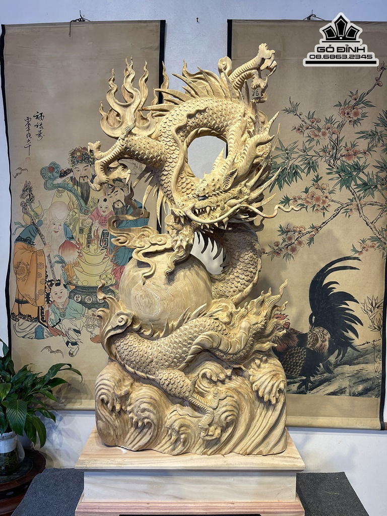 Tượng Rồng (Nhất Long) Gỗ Ngọc Am Cao 103 Ngang 49 Sâu 19 (cm)