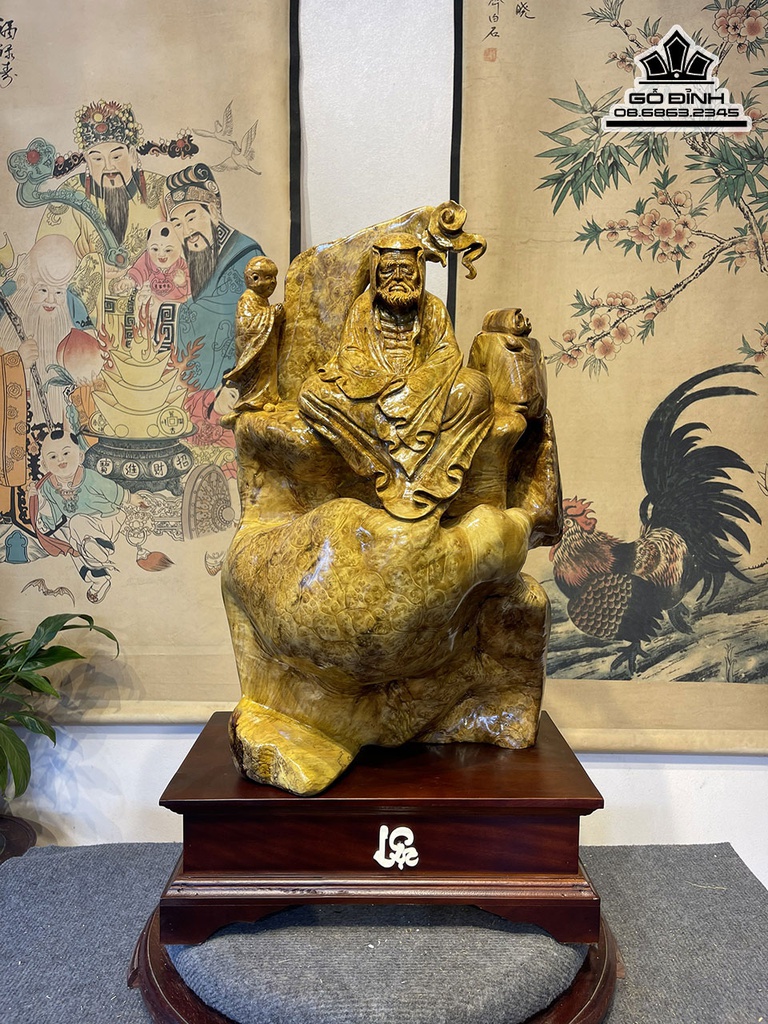 Tượng Đạt Ma Thiền Gỗ Nu Kháo Cao 58 Ngang 36 Sâu 26 Cả Kỷ 73 (cm)