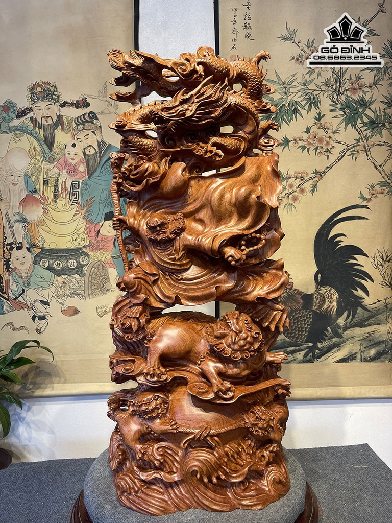 Tượng Đạt Ma Bay Gỗ Hương Liền Khối Cao 90 Ngang 34 Sâu 20 (cm)