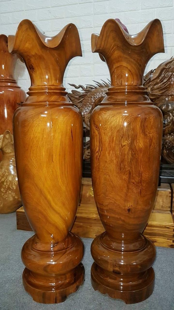 Cặp Lục Bình Gỗ Bách Xanh Cao 80 Đường Kính 23 (cm)