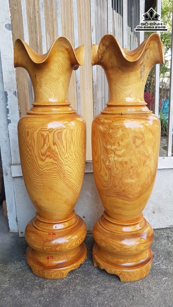 Cặp Lục Bình Gỗ Pơ Mu Cao 80 Đường Kính 23 (cm)