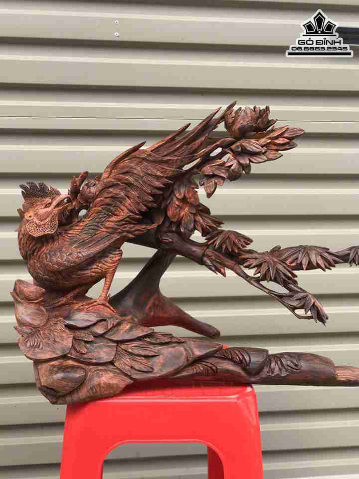 Tượng Gà Trống Cây Trúc Gỗ Trắc  Cao 40 Ngang 66 Sâu 35 (cm)