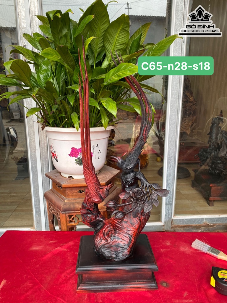 Tượng Chim Trĩ Gỗ Trắc Cao 65 Ngang 28 Sâu 18 (cm)