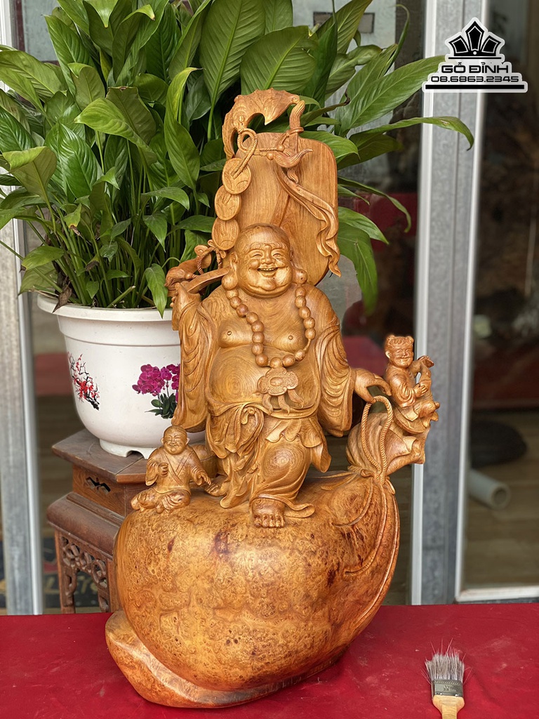 Tượng Di Lặc Gỗ Hương Liền Khối Cao 75 Ngang 43 Sâu 33 (cm)
