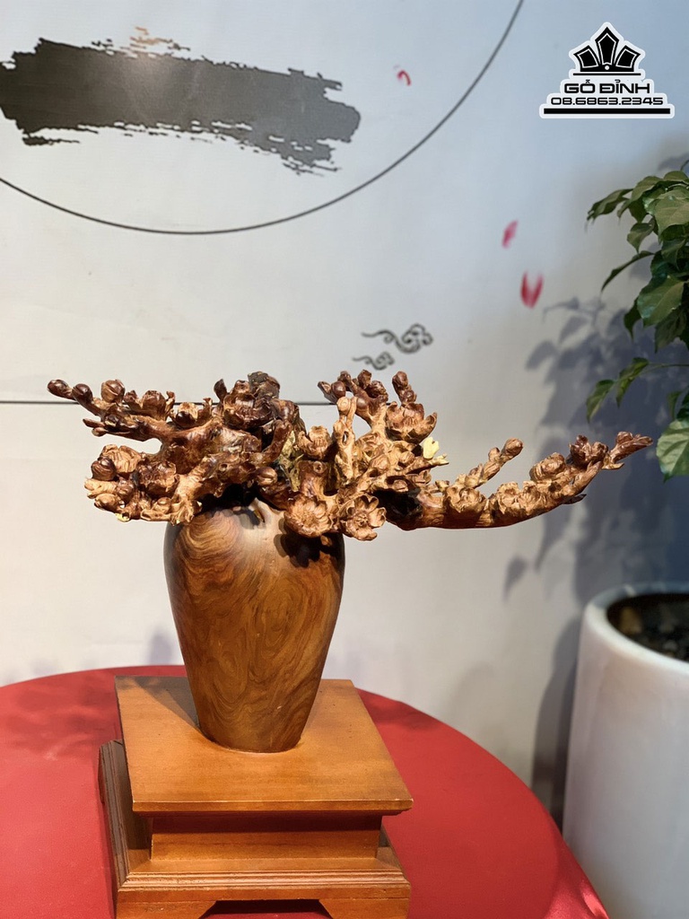 Bình Bông Mai Điểu Gỗ Cẩm Cao 28 Ngang 46 Sâu 21 (cm)