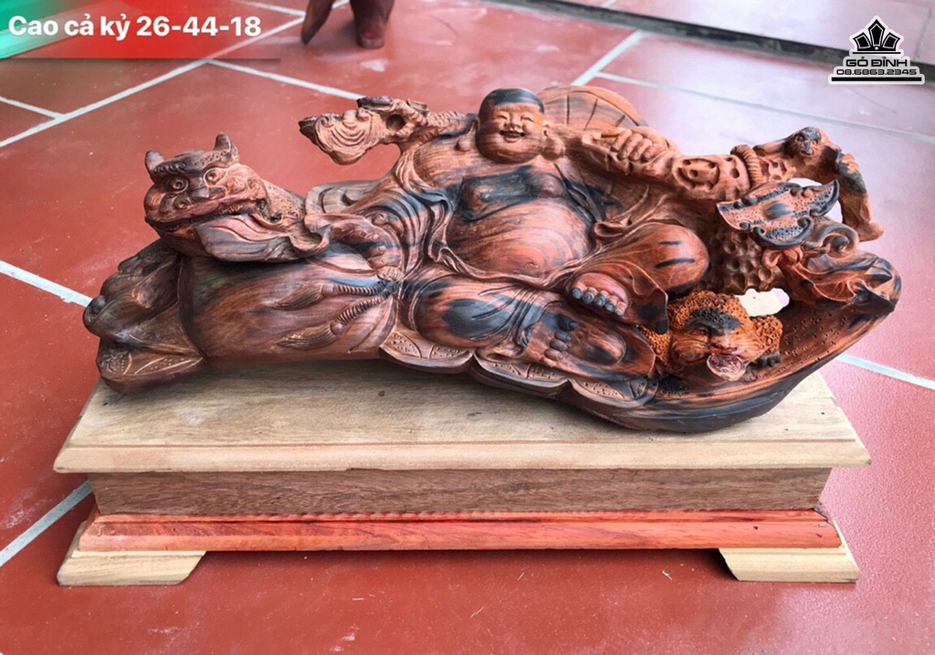 Tượng Di Lặc Gỗ Trắc Liền Khối Cao 24 Ngang 44 Sâu 18 (cm)